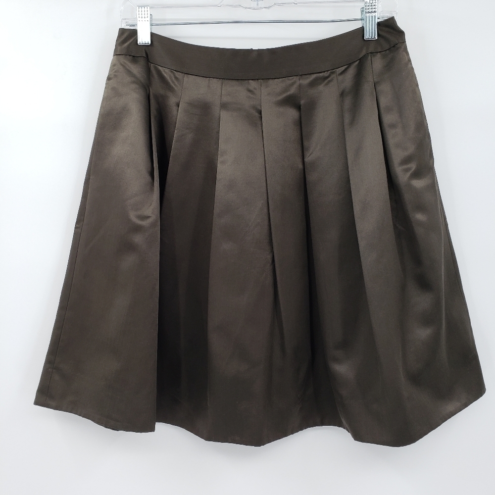 . CLUB Monaco Pleated Darck Olive Green Silk Cotton Blend Skirt